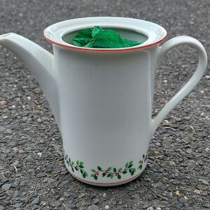 Festive White Teapot with Holly Design